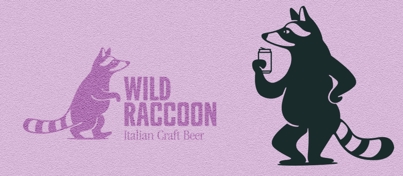 Rappresentazione grafica di un procione, simbolo del birrificio, con scritta Wild Raccoon Italian Craft Beer